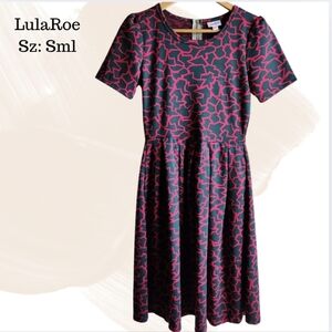 LuLaRoe Amelia Dress Pink Navy Geometric Print‎ | Pockets Stretch | Size S